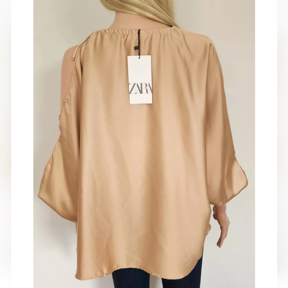 ZARA GOLD RHINESTONES BUTTONS SILKY FLOWY SATIN BLOUSE ONE SHOULDER TOP SMALL S - Picture 8 of 12